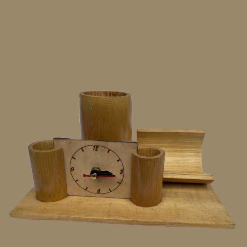 Bamboo Desk Organizer with Clock
