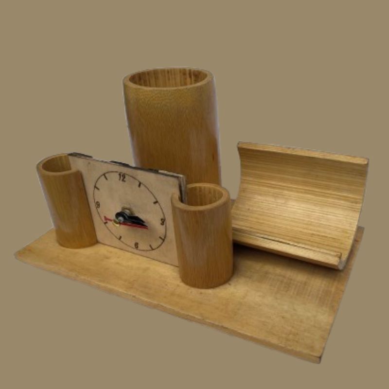Bamboo Desk Organizer with Clock