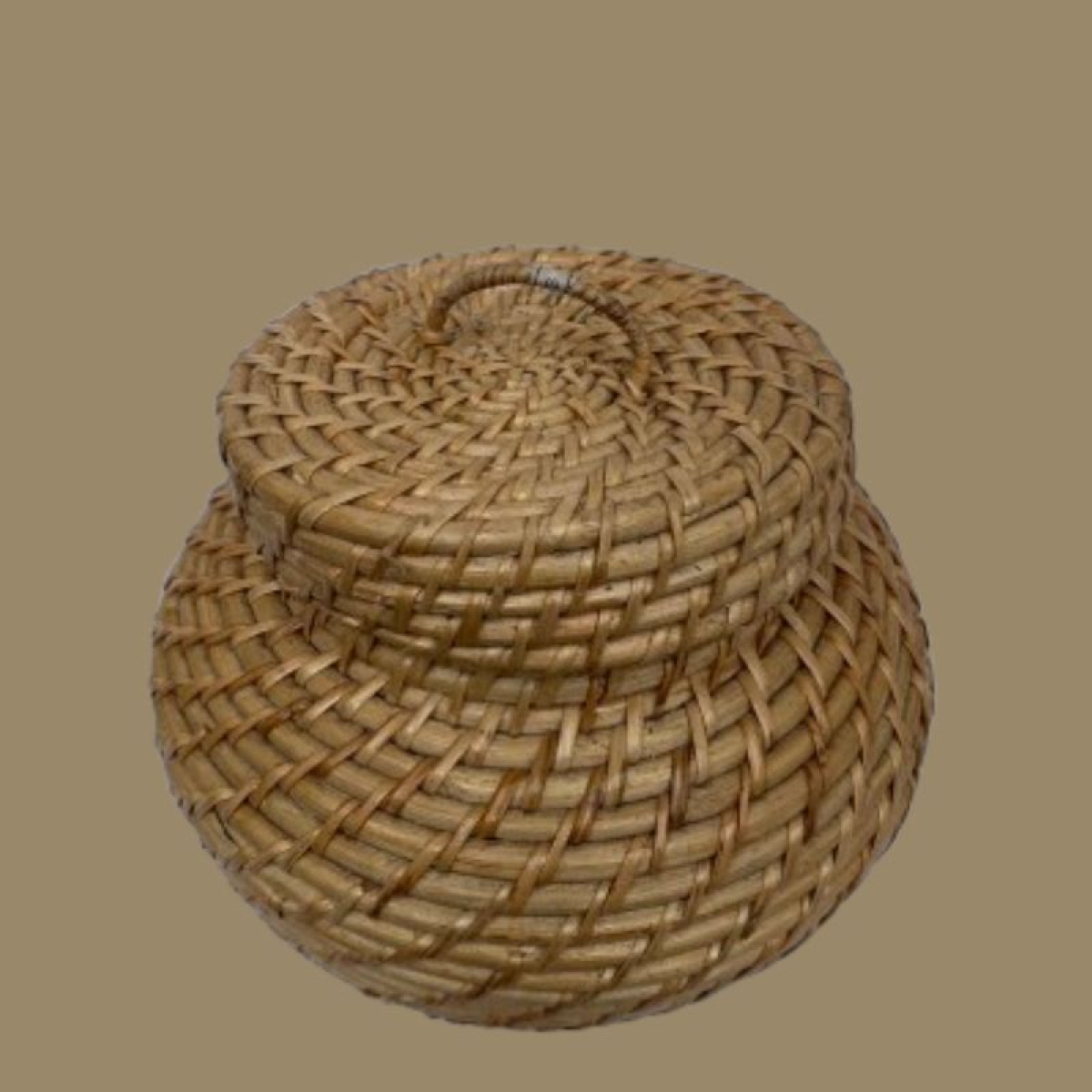 Handwoven Cane Storage Basket with Lid