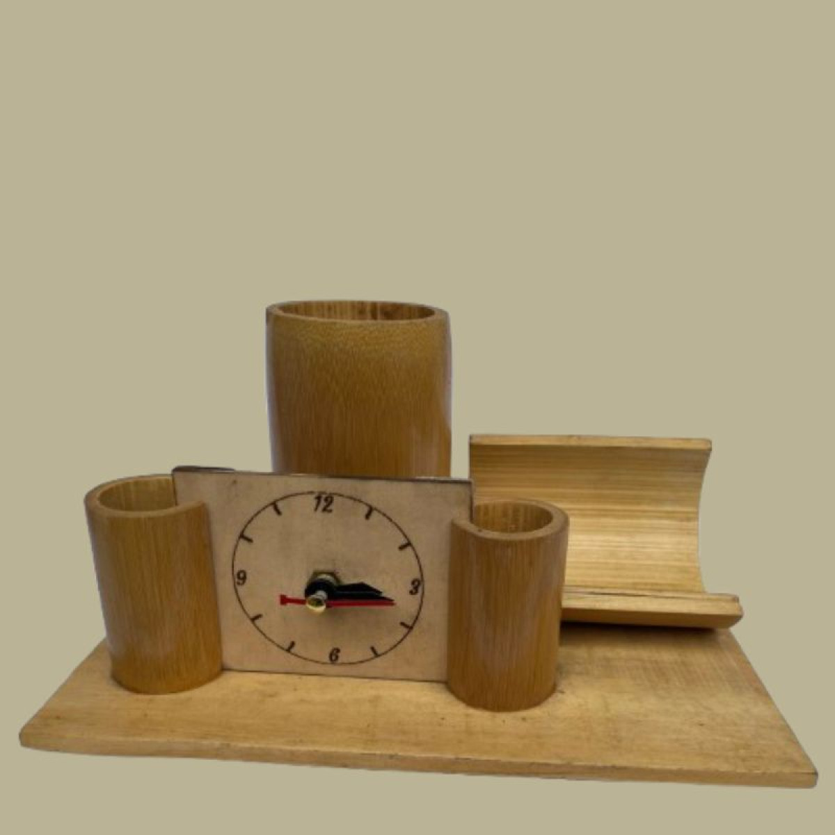 Bamboo Desk Organizer with Clock
