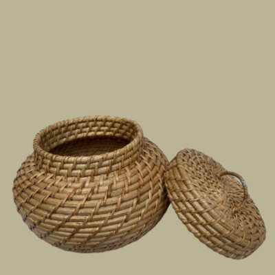 Handwoven Cane Storage Basket with Lid