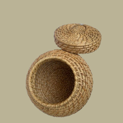 Handwoven Cane Storage Basket with Lid